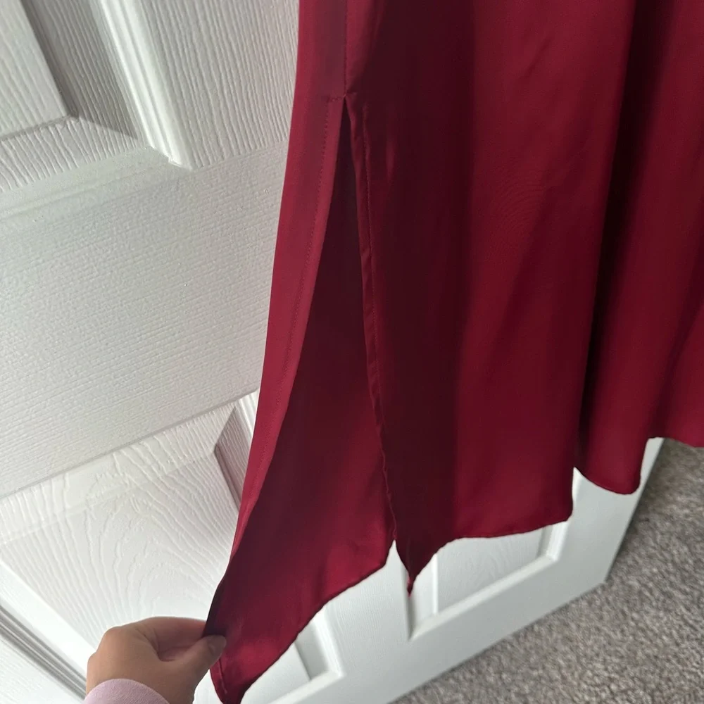 Red Mockneck Satin Formal Dress - Picture 2 of 4